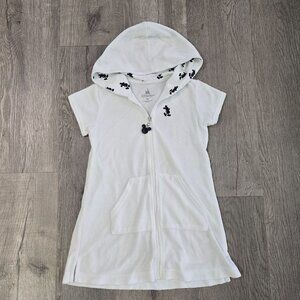 Disney Parks White Hooded Cover-Up Dress With Zipper Mickey Mouse Print Kids XS